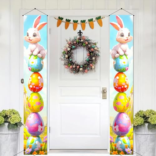 BlissYard Happy Easter Door Banners 71x12 Inch Porch Signs 2 Pcs