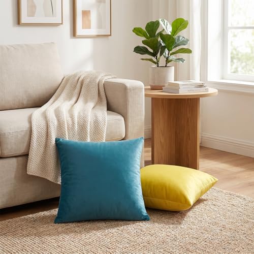Miayon Velvet Throw Pillow Covers 18x18, Set of 2 - Blue and Yellow