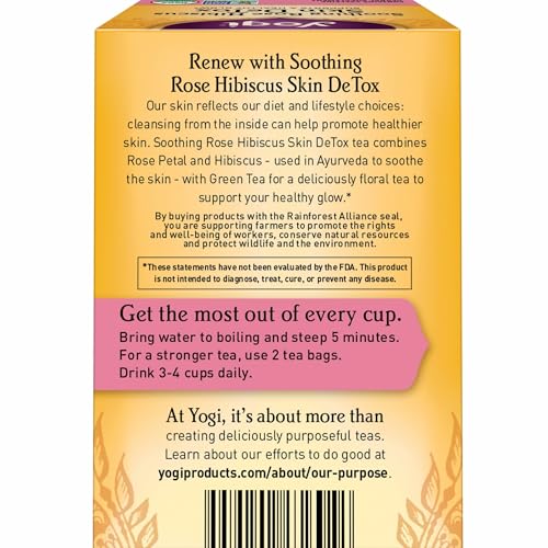 Yogi Soothing Rose Hibiscus Skin Detox Tea 16 Bags Pack of 4 Organic