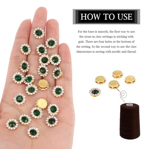 100 PCS 12MM Sew-On Glass Rhinestones with Gold Claw Settings