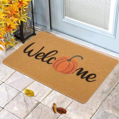 Hello Pumpkin Welcome Doormat - 17"x29" Fall Front Porch Mat (Pumpkin Yellow)