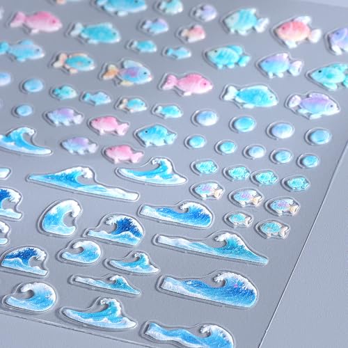 IDDFEVE 5D Embossed Summer Nail Stickers - Tropical Beach Palm Tree & Wave Decals (2 Sheets)