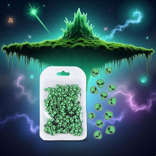 Zhuluck 50 Pcs Green 3D Alien Polymer Clay Nail Art Slices & Charms
