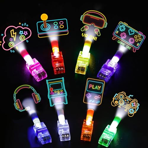 24PCS Video Game Party Favor Finger Lights - 8 Gamer Neon Designs