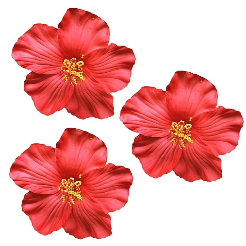 Red Hawaiian Flower Hair Clips 3Pcs - 8cm Tropical Hair Accessories
