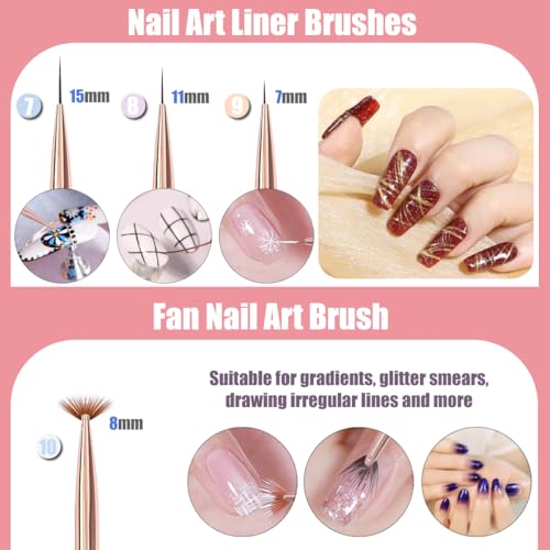 KINGMAS 10 Pcs Nail Art Brushes and Dotting Pens Set for Gel Polish