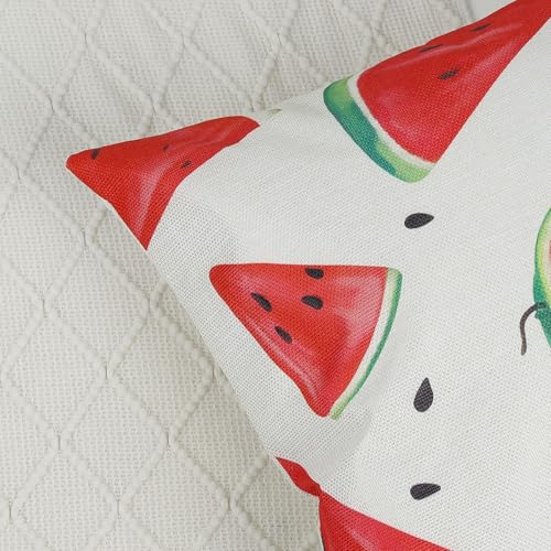 Bonhause Watermelon Throw Pillow Covers 18x18 Inch Pack of 4 Summer Red Green Fruit