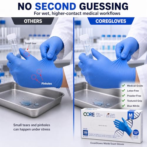 CoreGloves Blue Nitrile Exam Gloves - Disposable, Latex-Free, 100 Count
