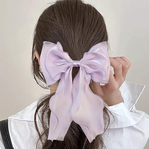 5-Pack Silk Yarn Long Tail Hair Bow Clips French Ribbon Barrette