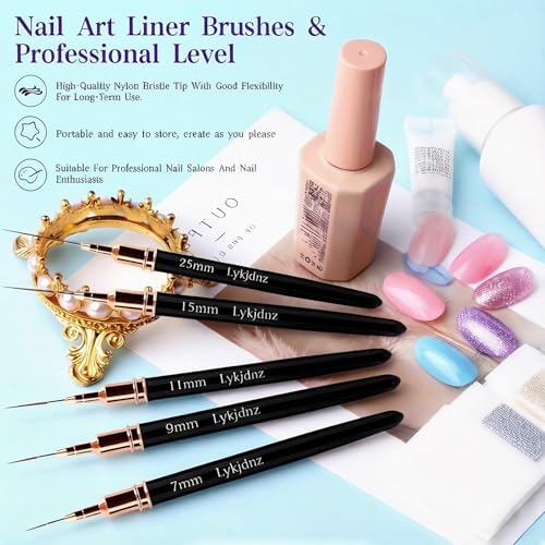 8-Piece Nail Art Brush Set with Fine Liners and Gel Builder Brushes