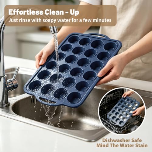 Mini Silicone Muffin Pan with Frame - 24 Cup Non-Stick Mold