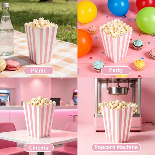 32 Pack Pink Popcorn Boxes - Mini Striped Buckets for Parties