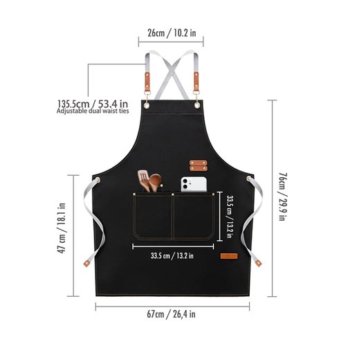 NALVIEVANA Kitchen Aprons Chef Apron for Men & Women, Black waterproof apron with 4 pockets，Adjustable Canvas Kitchen cooking Aprons for BBQ，Baking ，Coffee House& Restaurant.