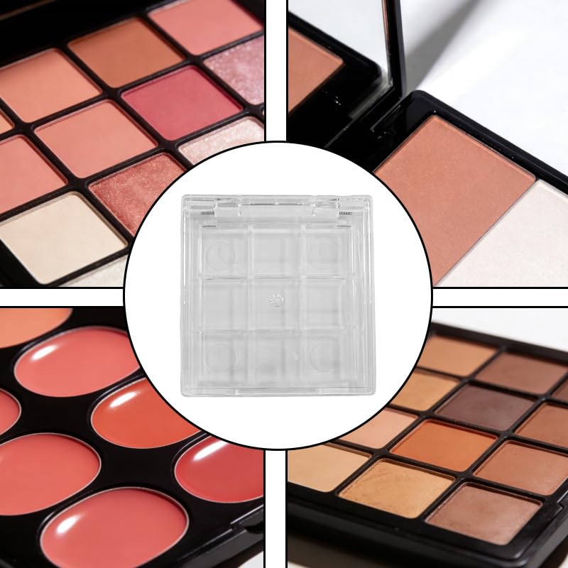 4-Pack 9-Grid Empty Makeup Palette Case - Clear Portable Cosmetic Organizer