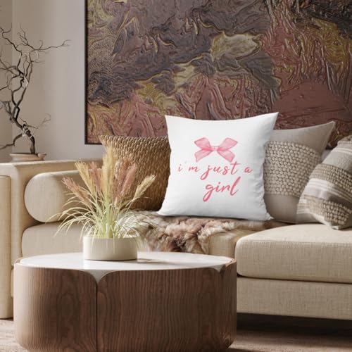 Cute Pink Bow Pillow Cover | 18x18 Decorative Cushion Case for Girls