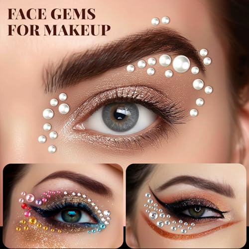 CharmFlor 1630Pcs Face Gems Stickers - Self-Adhesive Rhinestones & Pearls