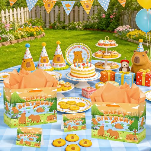 Capybara Birthday Gift Bag with Tissue Paper and Greeting Card