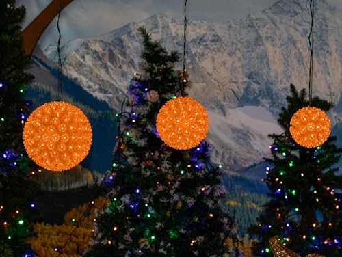 Orange LED Starlight Sphere Ornament - 7.5 Inch 100 Lights - Holiday Decor