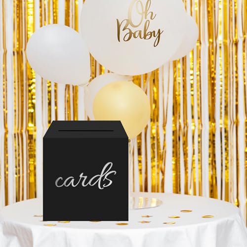 Silver Card Box for Weddings & Events - 8.7" x 8.7" Raffle Ticket Holder