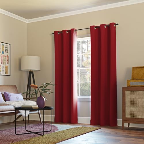 Sun Zero Easton Blackout Grommet Curtain Panel, Red, 40" x 95"