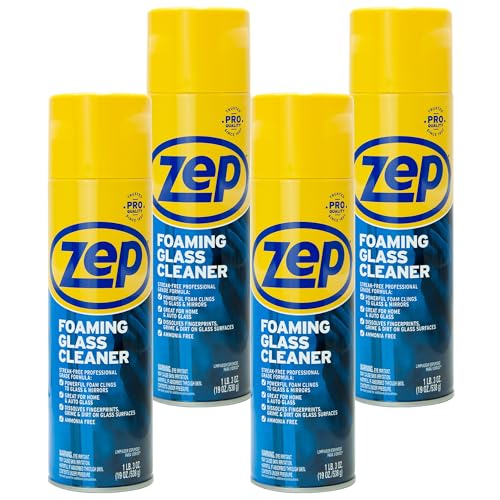 Zep Foaming Glass & Plexiglass Cleaner - 19 oz Case of 4, Streak-Free Surface Cleaner
