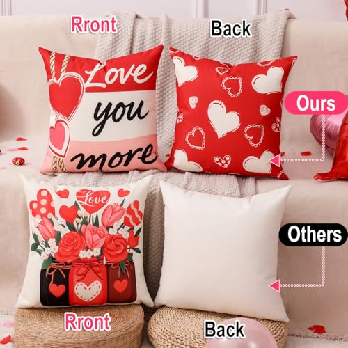 Valentine's Day Throw Pillow Covers 20x20 Set of 4 with Decor Kit