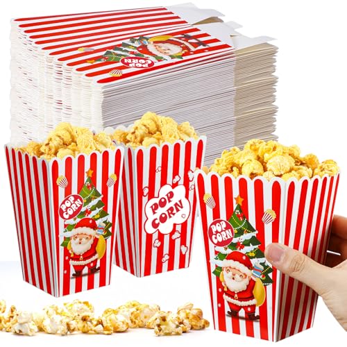 Reallnaive Christmas Popcorn Boxes Set - Cute Santa Pattern, 24 Pack