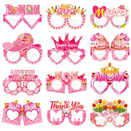 12PCS Mother's Day Party Glasses - Fun Photo Booth Props