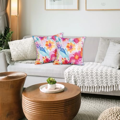 TAJWE Waterproof Outdoor Pillow Covers 18x18 Inch Set of 2 - White Floral