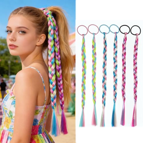 Lunelicia Colorful Hair Extensions 6Pcs 16-Inch for Braids and Festivals