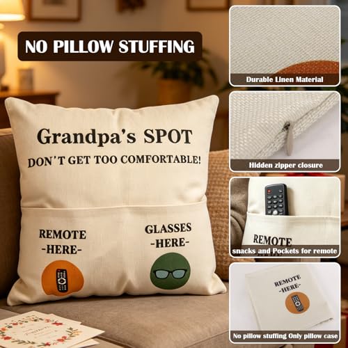 Grandpa's Spot Throw Pillow Cover with Engraved Spoon - Funny Gift