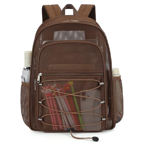 Xunteny Mesh School Backpack - Heavy Duty Breathable Bag for Kids & Adults (Brown)