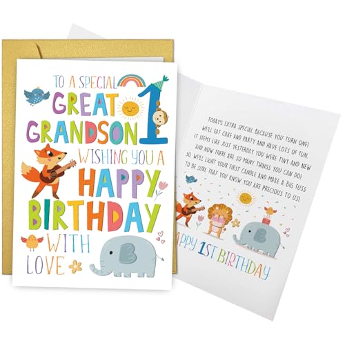 Cute Great Grandson 1st Birthday Card - Jungle Safari Theme