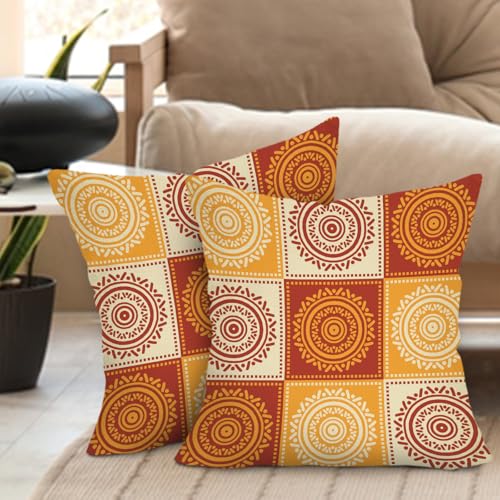 Fjfz Boho Mandala Throw Pillow Covers, 18x18 Set of 2 Cotton Linen