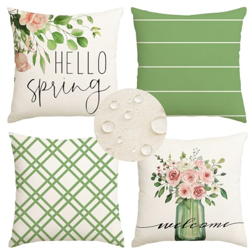 RABUSOFA Waterproof Spring Pillow Covers 18x18 Inch Set of 4