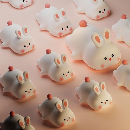 Drecoam Bunny Lamp, Rabbit Night Light with Timer, Soft Silicone Big Face Bunny Gifts, Rechargeable Dimmable LED Nursery Light, Animal Kawaii Bedroom Decor for Kids Baby