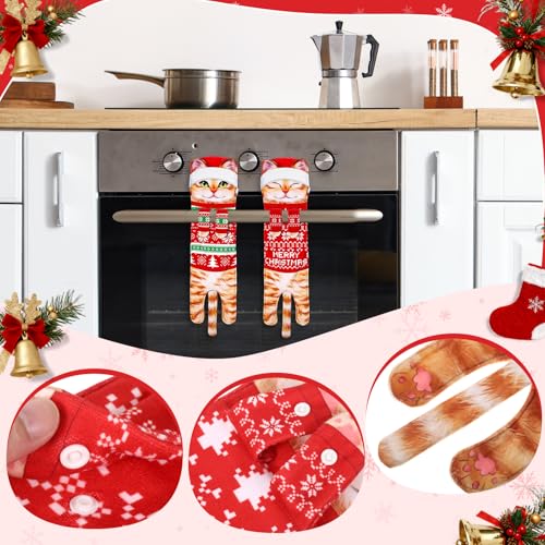 Christmas Cat Hand Towels Set - Orange Cat Hanging Kitchen Towels, 2 Pack