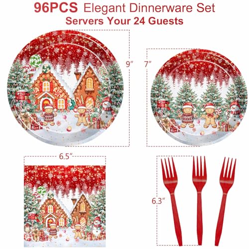 Christmas Gingerbread House Tableware Set for 24 Guests - Disposable Plates & Napkins