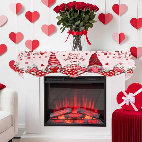 Valentine's Day Gnome Mantel Scarf 70x17in Fireplace Decor Runner