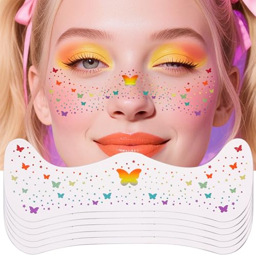 Rainbow Butterfly Glitter Temporary Face Tattoos - 6 Sheets Pride Sparkles