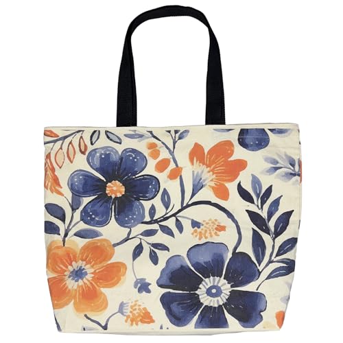 Watercolor Garden Large Canvas Tote Bag - Reusable for Shopping, Travel, Beach