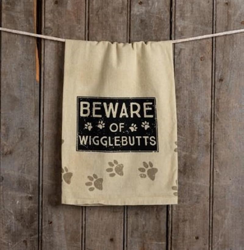 Beware of Wigglebutts Cotton Dish Towel - 28"x28" Dog Design