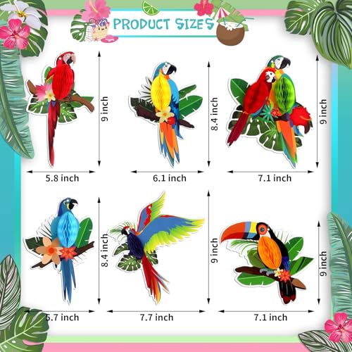 Tropical Birds Parrot Honeycomb Cutouts - 6 Pack for Luau Party