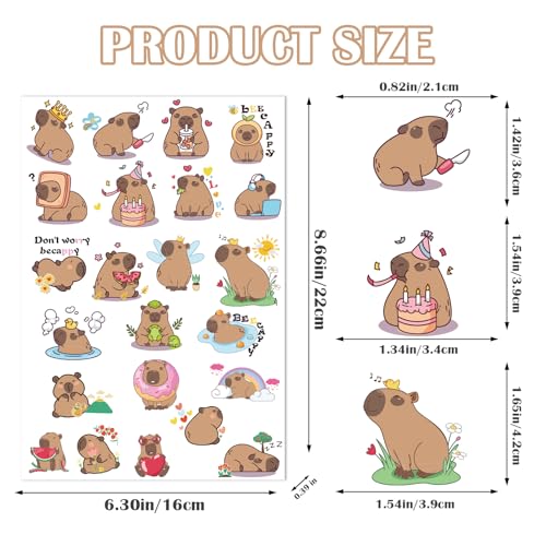 Capybara Temporary Tattoos - 8 Sheets Cute Party Favors & Stickers