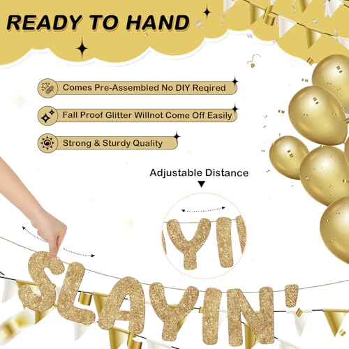 Slayin' Since 2016 Glitter Birthday Banner - Pre Strung 10th Party Decor