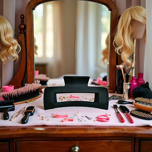 Square Black Hair Claw Clips for Thick and Thin Hair - Large Non-Slip Barrette