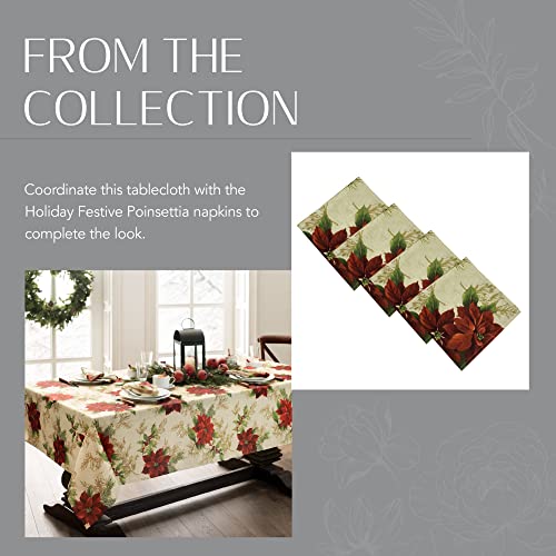 Festive Poinsettia Holiday Rectangular Tablecloth 120 x 60 Inches - Multicolor