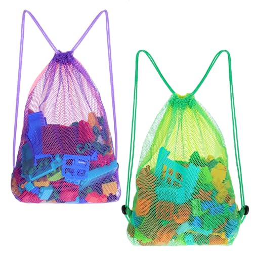 Josojoou 2pcs Mesh Beach Toy Bag - Large Drawstring Sand Toy Storage