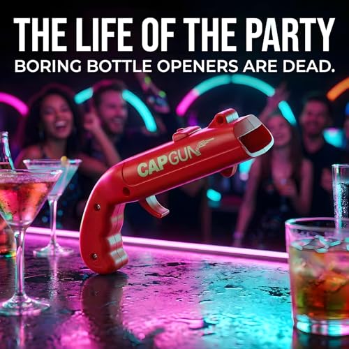 Black Cap Gun Bottle Opener - Fun Shooting Gadget for Parties