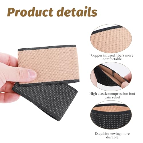 2 Pairs Arch Support Sleeves, Elastic Foot Compression Sleeve Flat Arches Support Bands Copper Foot Arch Supports Universal Size Foot Wrap Plantar Brace Compression Bands for Women Men